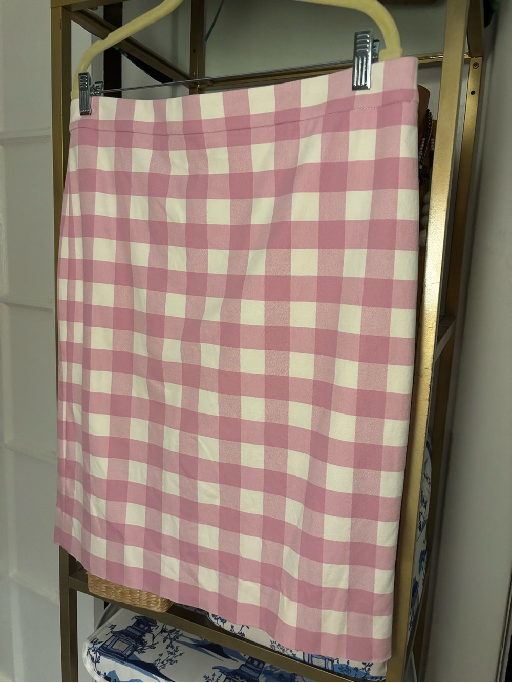 J. Crew Pink and White Gingham Pencil Skirt